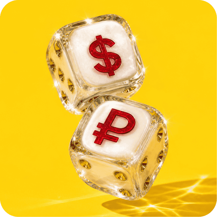 Cubes with ruble and dollar symbols